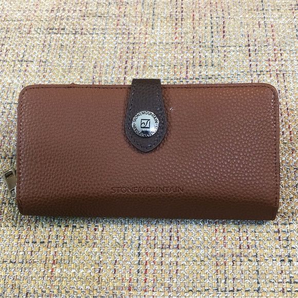 W STONE MOUNTAIN Brown Leather Check Book 20 Card Slips 4 Billfolds Long Wallet - Picture 1 of 17